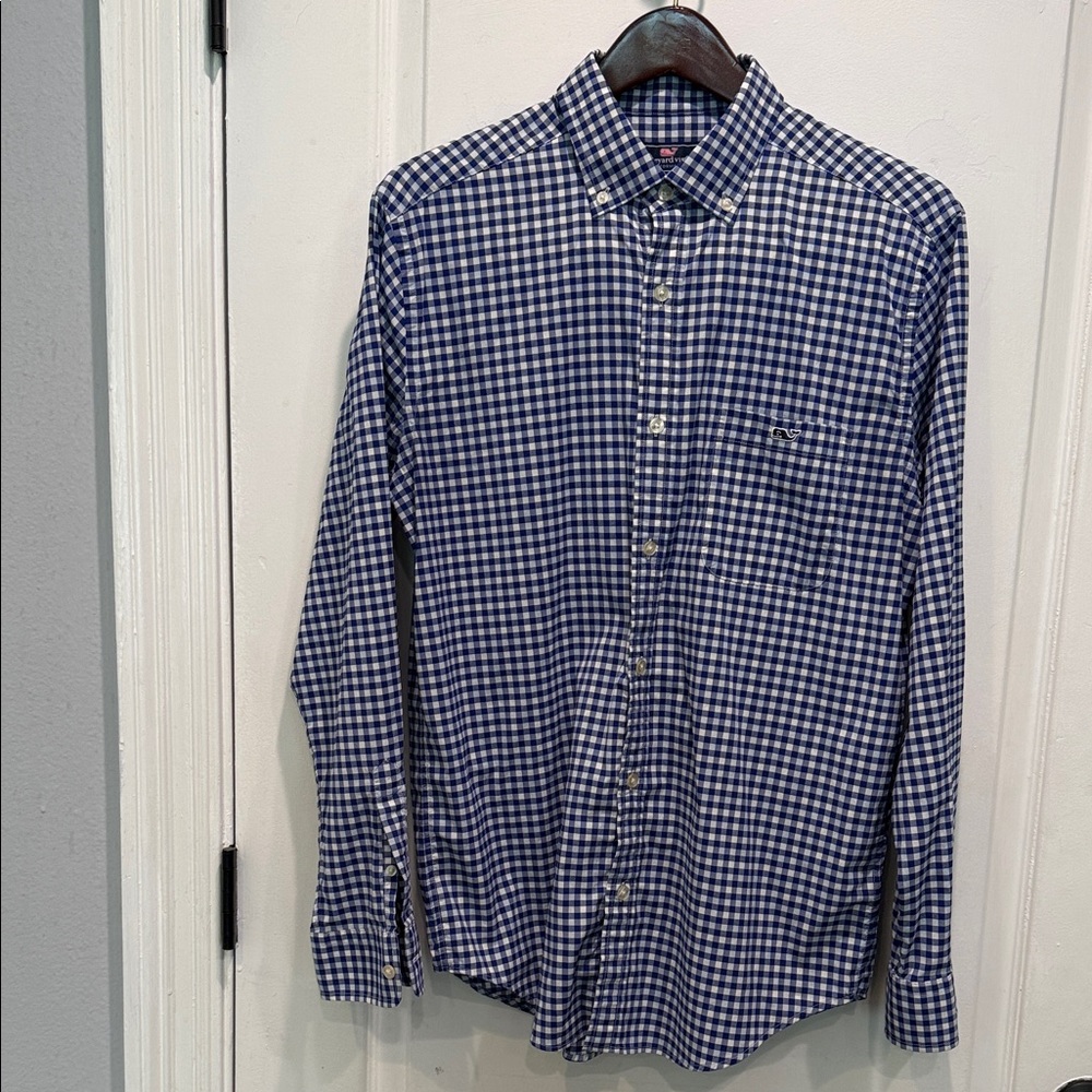 Vineyard Vines Navy and White Checkered Shirt